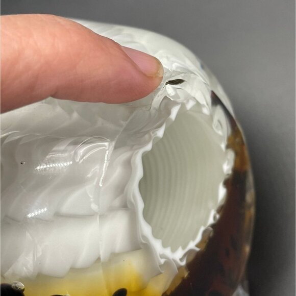 Art Glass Owl Paperweight Handmade Bird Black Orange Big Eyes Kitschy Woodland - Picture 8 of 9